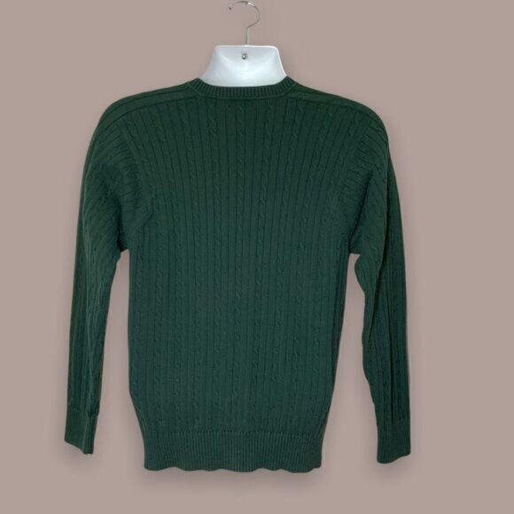 IZOD Cotton Cable-Knit Green Sweater Size M - Picture 2 of 6